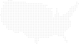 A dotted map of the United States is depicted, composed of small white squares on a black background.