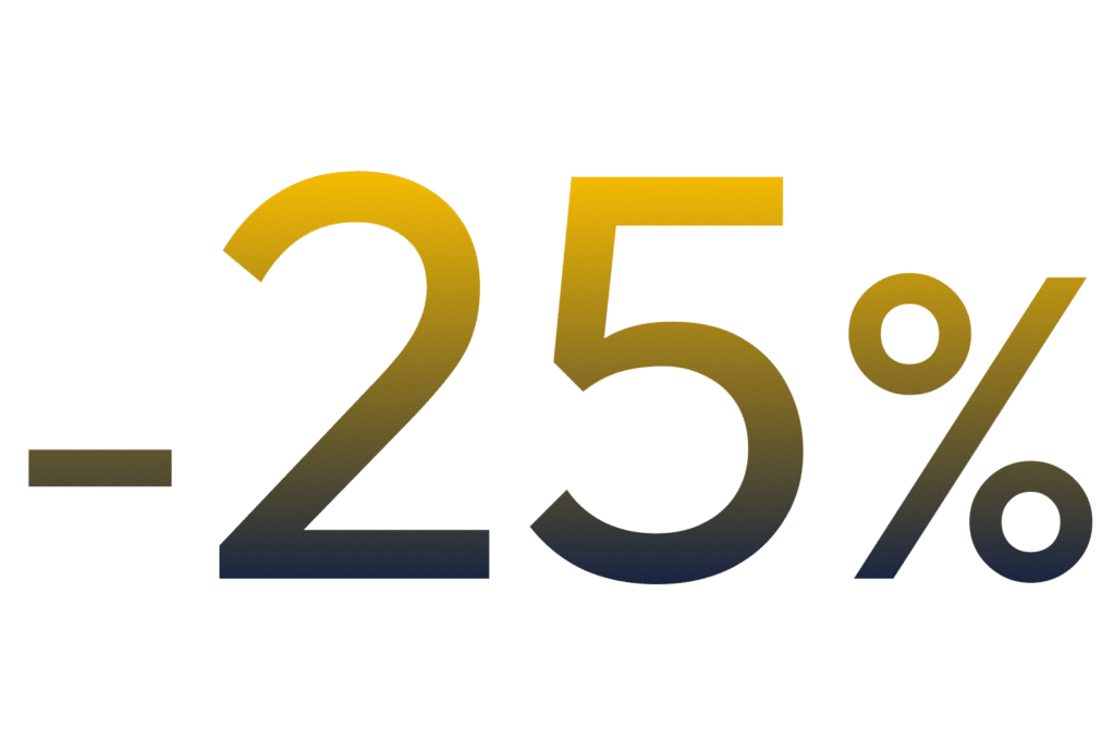 The image shows a large gradient number and percentage symbol -25% on a black background.